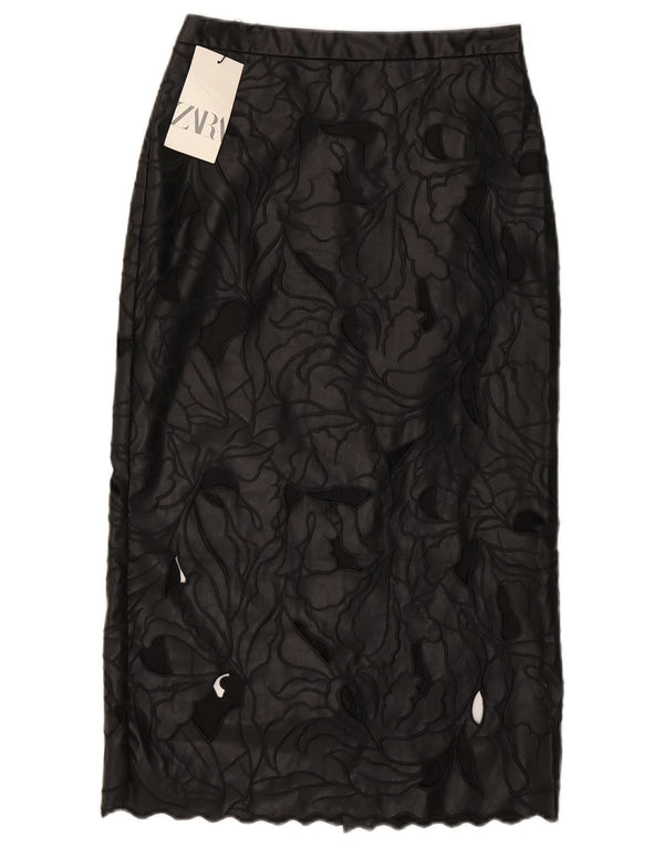 Zara Damen Lederrock Small W26 Schwarz geblümt