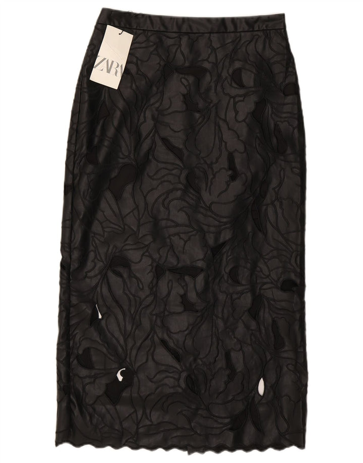 Zara Damen Lederrock Small W26 Schwarz geblümt