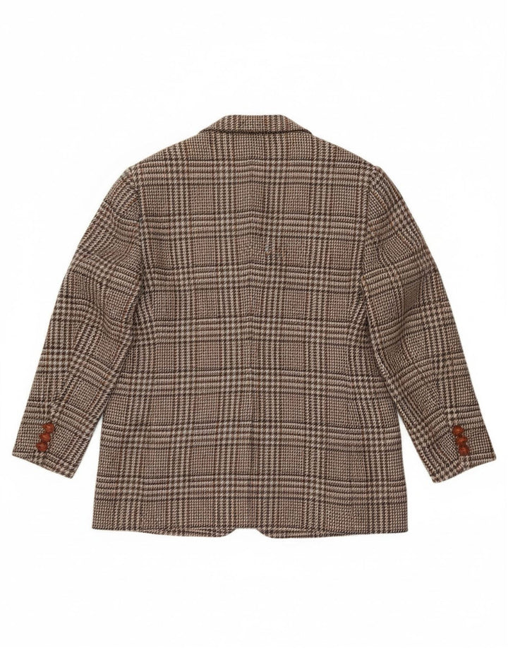 Vintage Damen 1 Knopf Blazer Jacke UK 20 2XL Braun karierte Wolle