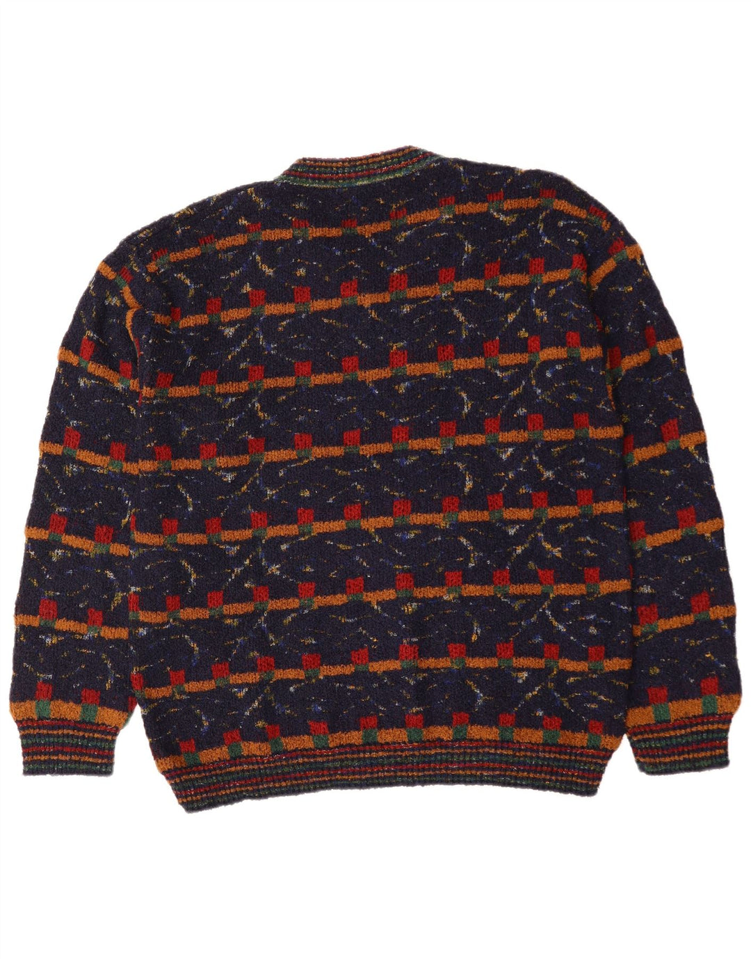 VINTAGE Herren Pullover mit V-Ausschnitt XL Marineblaue geometrische Wolle