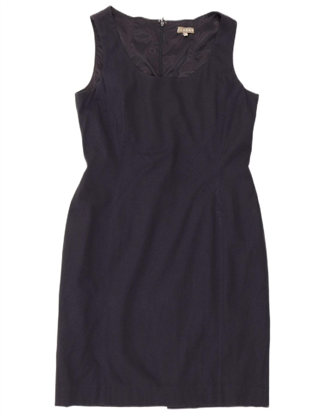 Jigsaw Damen Ärmelloses Etuikleid UK 14 Medium Marineblau Viskose