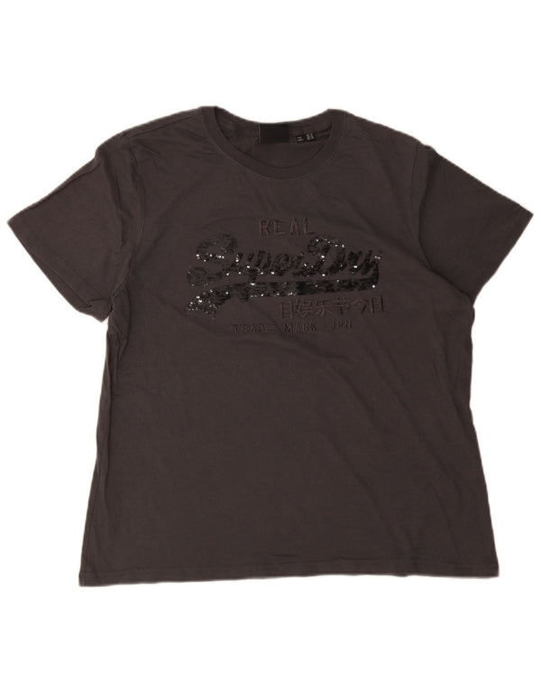 Superdry Damen Grafik-T-Shirt-Oberteil UK 16 Large Grau Baumwolle