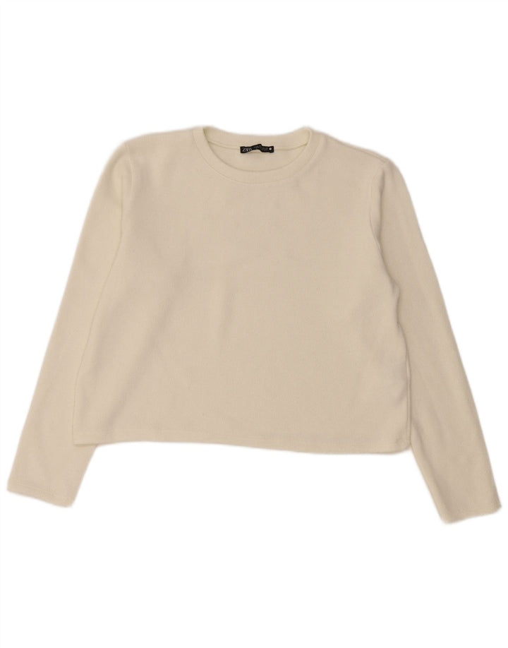 Zara Damen Crop Top Langarm UK 14 Mittelweißes Polyester