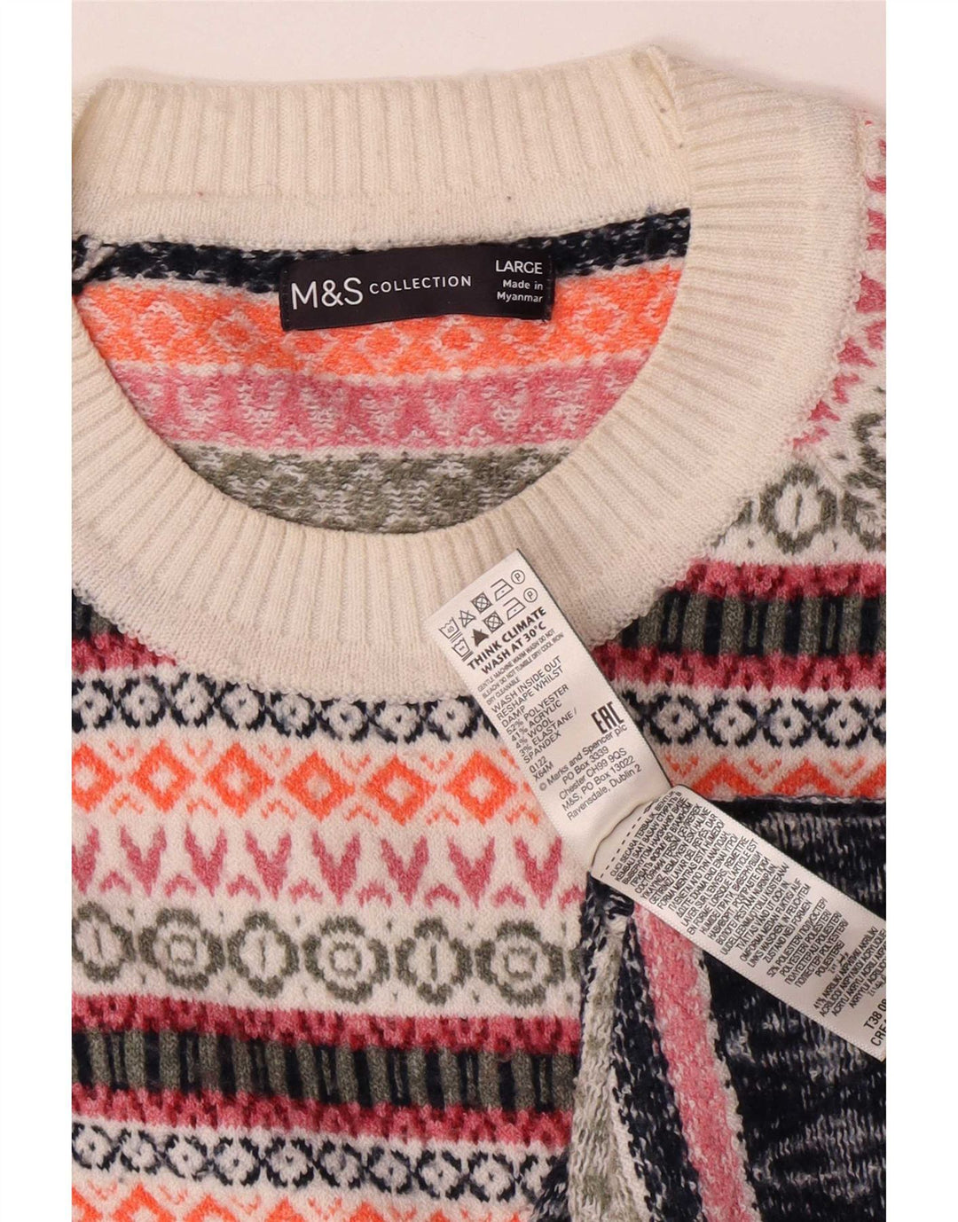Marks & Spencer Herren-Pullover mit U-Boot-Ausschnitt, groß, mehrfarbig, Fair Isle-Muster