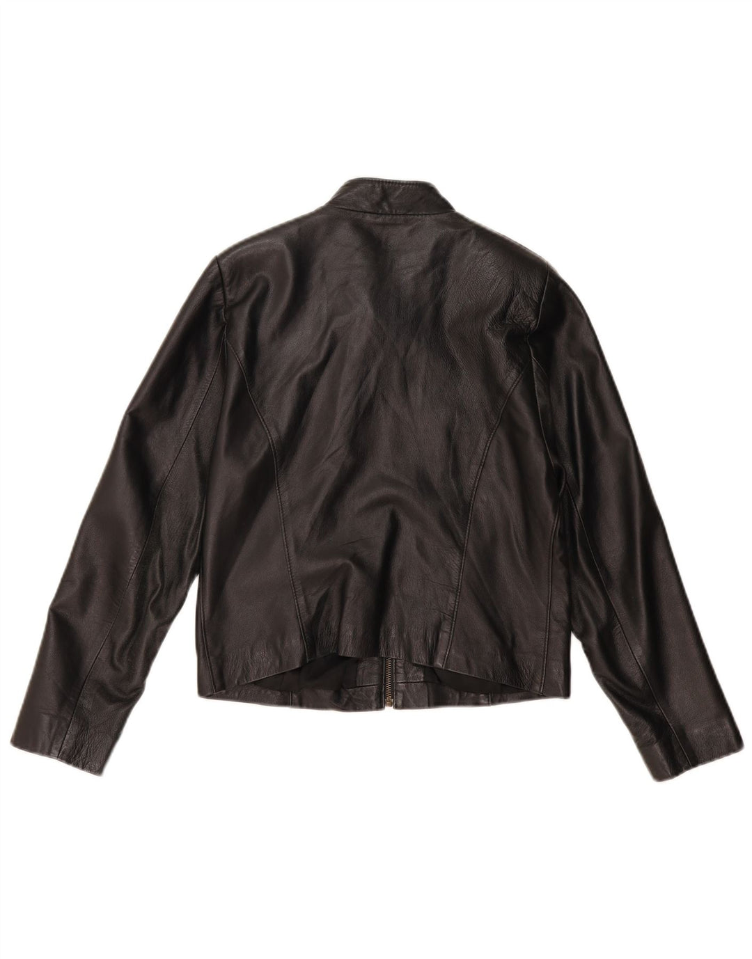 VINTAGE Damen Crop Lederjacke UK 14 Mittelschwarzes Leder