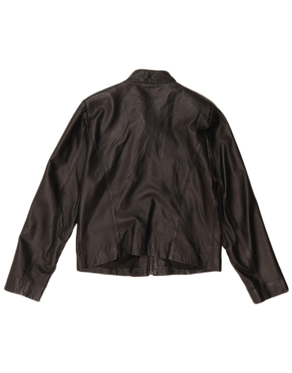 VINTAGE Damen Crop Lederjacke UK 14 Mittelschwarzes Leder