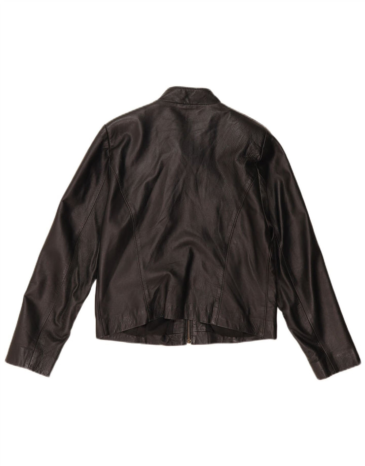 VINTAGE Damen Crop Lederjacke UK 14 Mittelschwarzes Leder