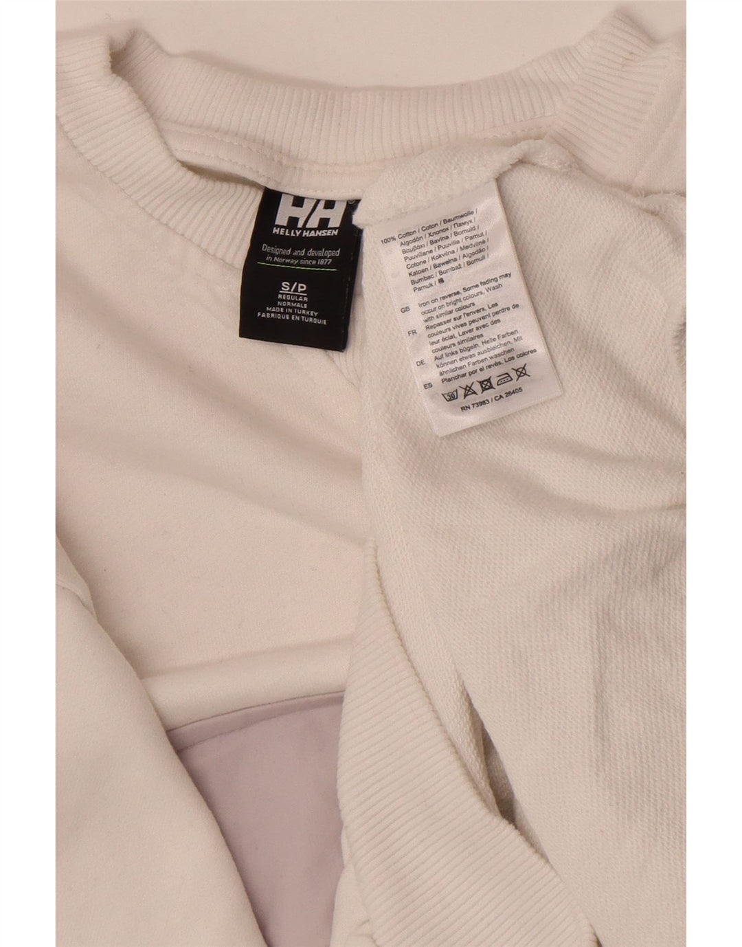 Helly Hansen Herren-Sweatshirt mit Grafik, Größe S, weiße Farbblock-Baumwolle