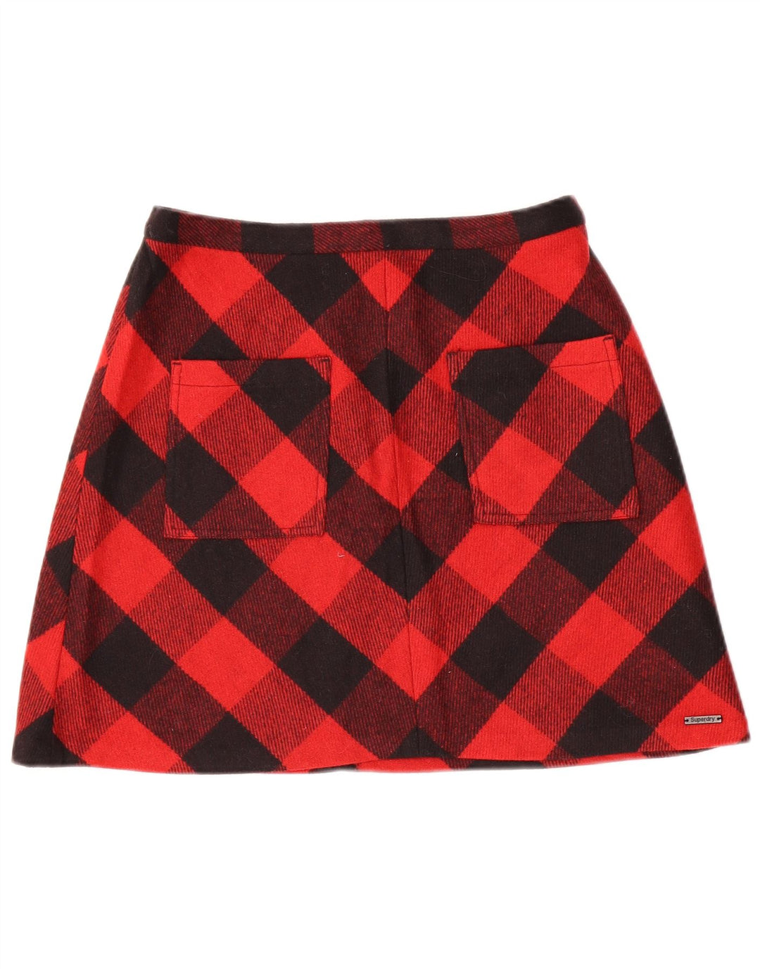 SUPERDRY Damen Minirock Medium W30 Rote Gingham-Wolle