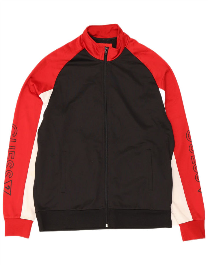 Guess Herren-Trainingsanzugoberteil mit Grafik, Mittelschwarzes Farbblock-Polyester