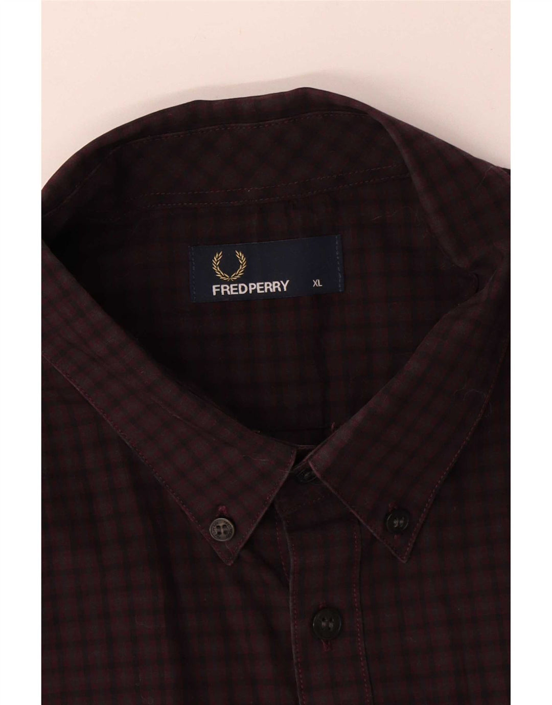 Fred Perry Herrenhemd XL Burgunderrot kariert Baumwolle