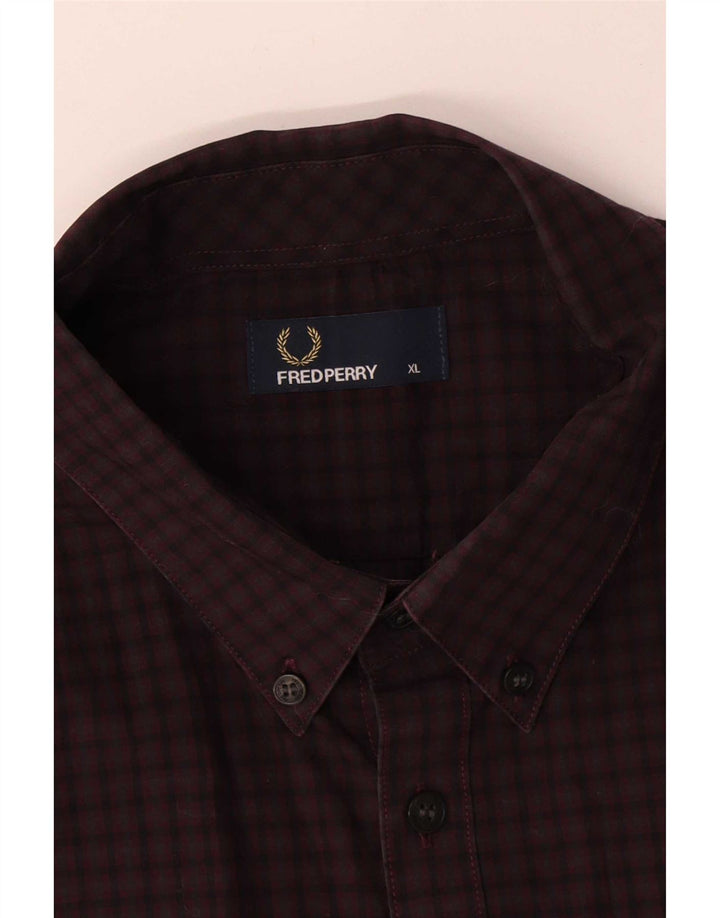 Fred Perry Herrenhemd XL Burgunderrot kariert Baumwolle