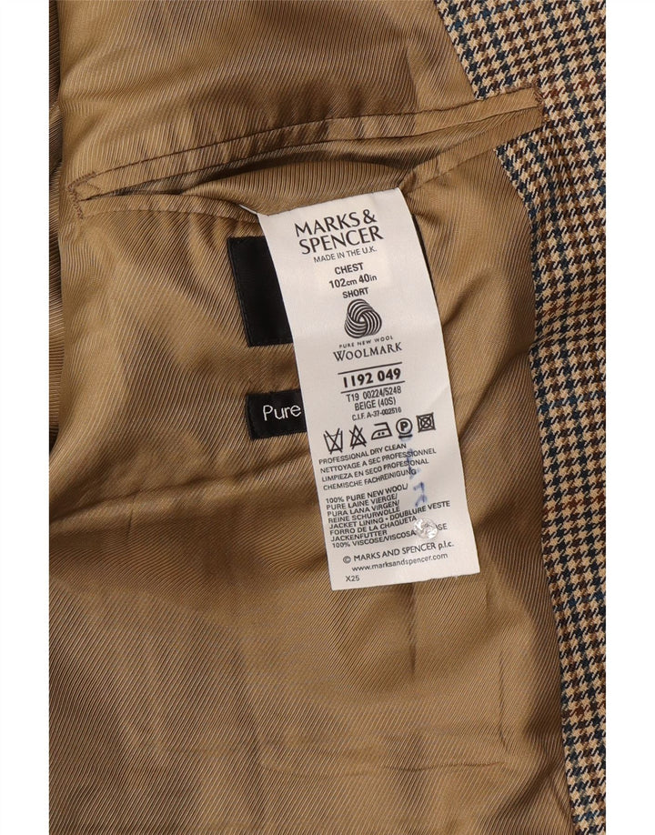 Marks & Spencer Herren-Blazer mit 2 Knöpfen, UK 40, mittelbeige karierte Wolle