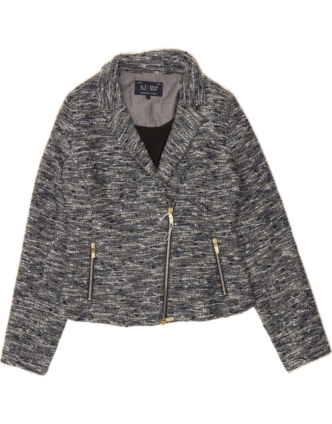 ARMANI JEANS Womens Full Zip Blazer Jacket IT 44 Medium Blue Flecked Vintage Armani Jeans and Second-Hand Armani Jeans from Messina Hembry 