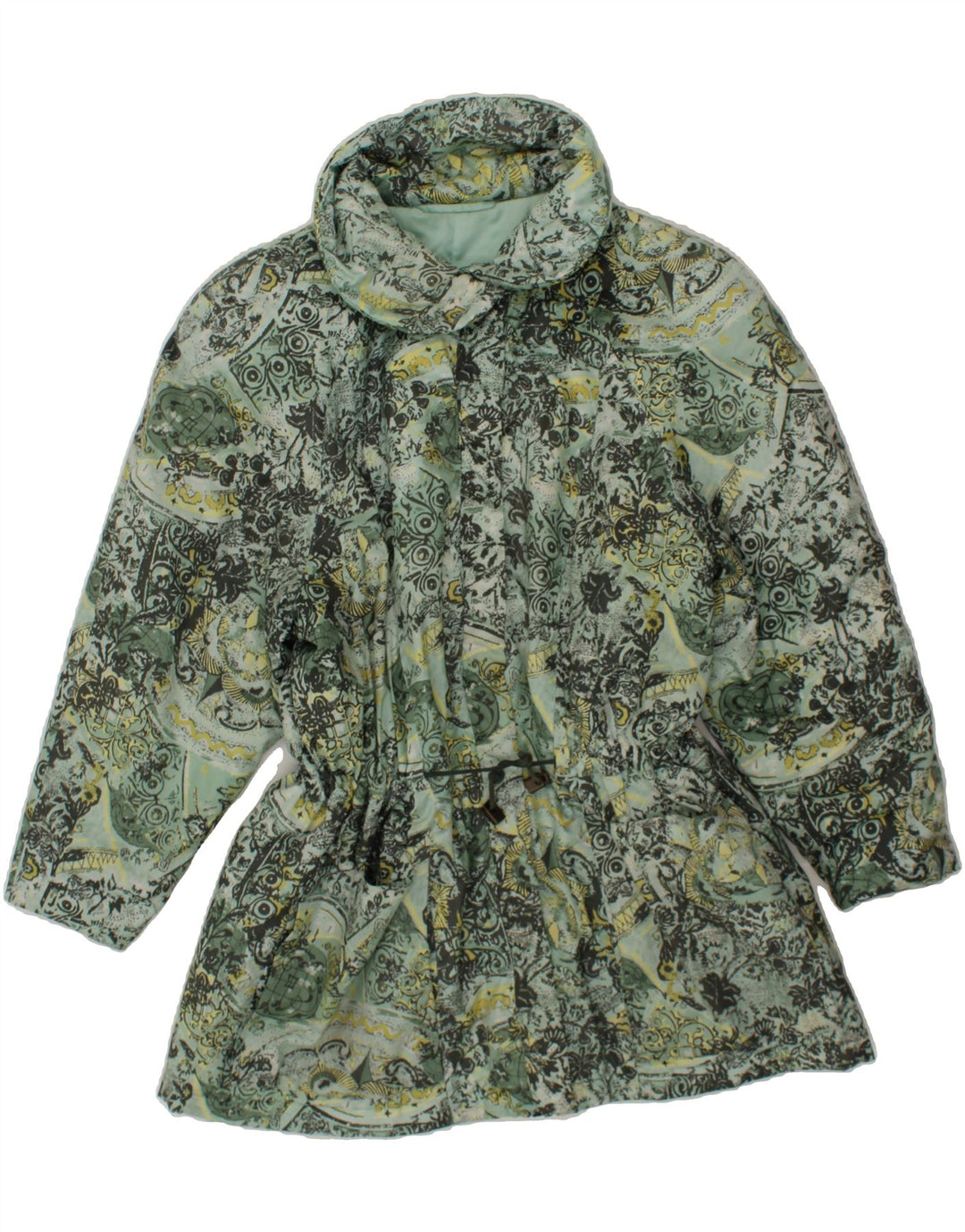 VINTAGE Womens Abstract Pattern Overcoat UK 18 XL Green Polyester Vintage Vintage and Second-Hand Vintage from Messina Hembry 