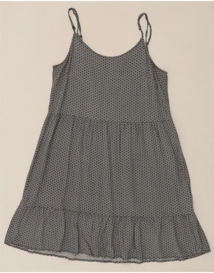 VINTAGE Womens Abstract Pattern Slip Dress UK 12 Medium Black Viscose Vintage Vintage and Second-Hand Vintage from Messina Hembry 