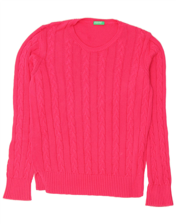 BENETTON Womens Crew Neck Jumper Sweater UK 14 Medium Pink Cotton Vintage Benetton and Second-Hand Benetton from Messina Hembry 