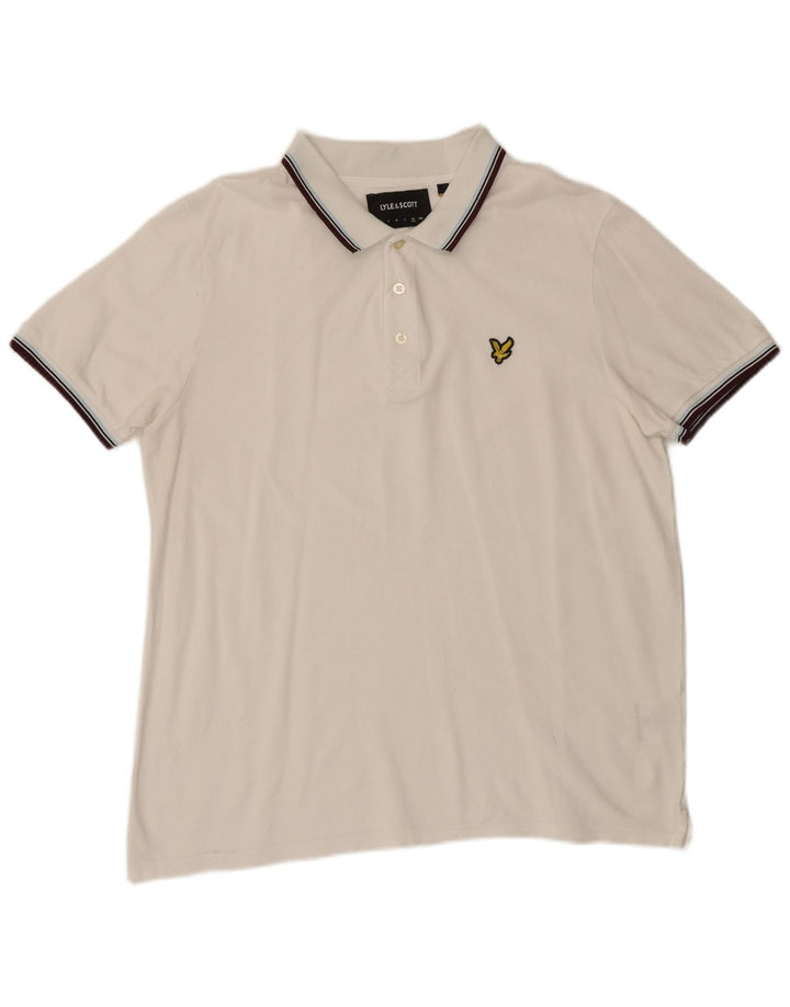 Lyle & Scott Herren Poloshirt XL weiß gestreift aus Baumwolle