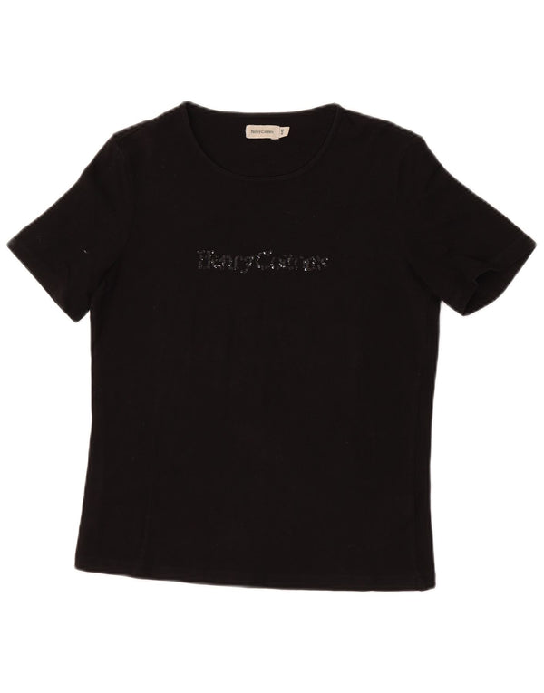 Henry Cottons Damen Grafik-T-Shirt-Oberteil IT 46 Large aus schwarzer Baumwolle