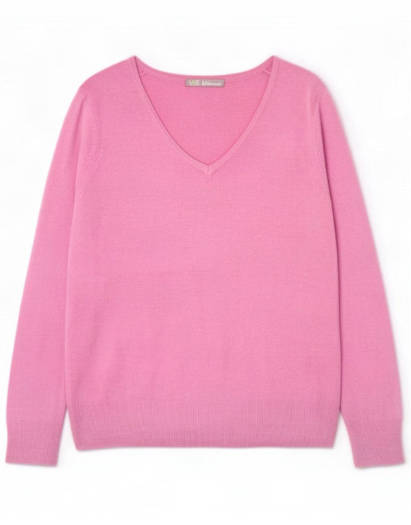 Marks & Spencer Damen-Pullover mit V-Ausschnitt, UK 14, großes Rosa, Acryl