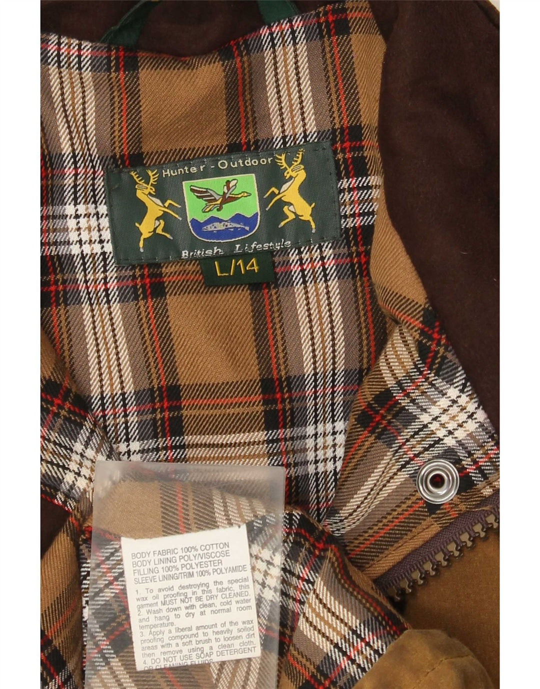 Hunter Damenjacke aus gewachster Baumwolle, UK 16, Größe L, Beige, Baumwolle