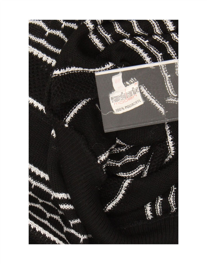 Vintage Damen Pullover mit U-Boot-Ausschnitt EU 46 XL Schwarz gestreift Polyacryl