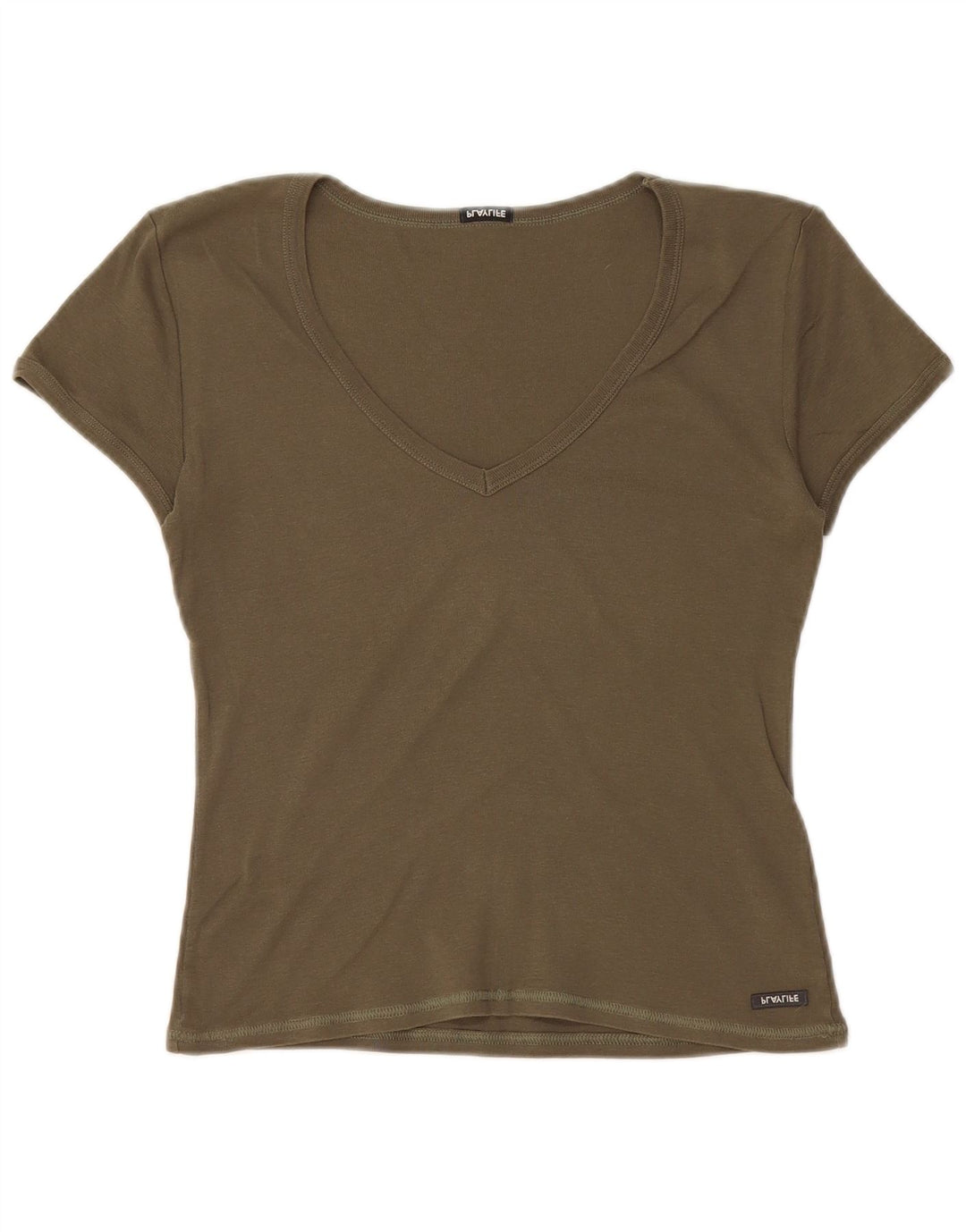 Playlife Damen Crop T-Shirt Top UK 12 Medium Khaki Baumwolle