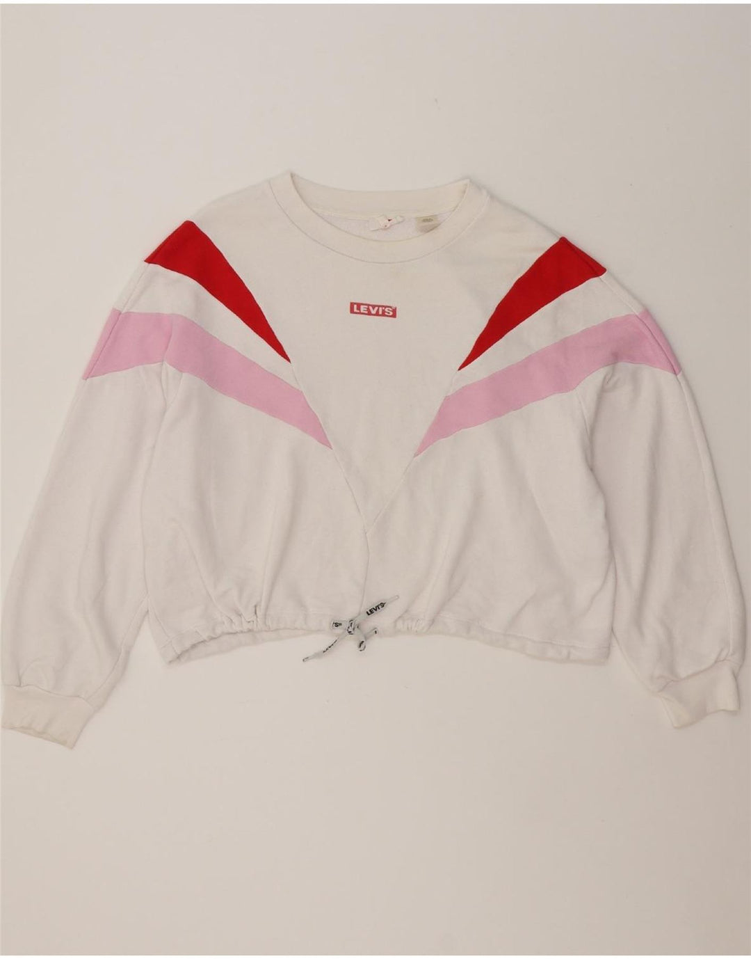 LEVI'S Womens Oversized Crop Sweatshirt Jumper UK 16 Large White Vintage Levi's and Second-Hand Levi's from Messina Hembry 
