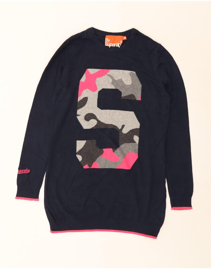 Superdry Damen Longline-Pullover mit Rundhalsausschnitt, UK 12, Mittelmarineblau