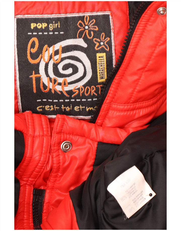 Wattierte Vintage-Jacke für Mädchen mit Kapuze, 15–16 Jahre, rotes Polyamid