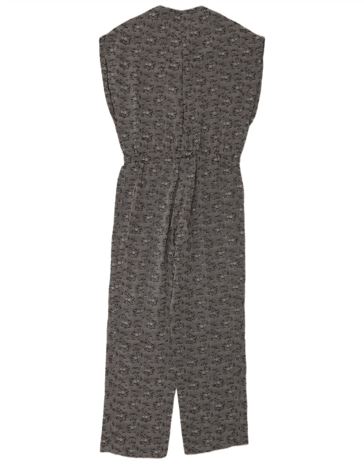 Vintage Damen Jumpsuit UK 12 Mittelgrau geblümt