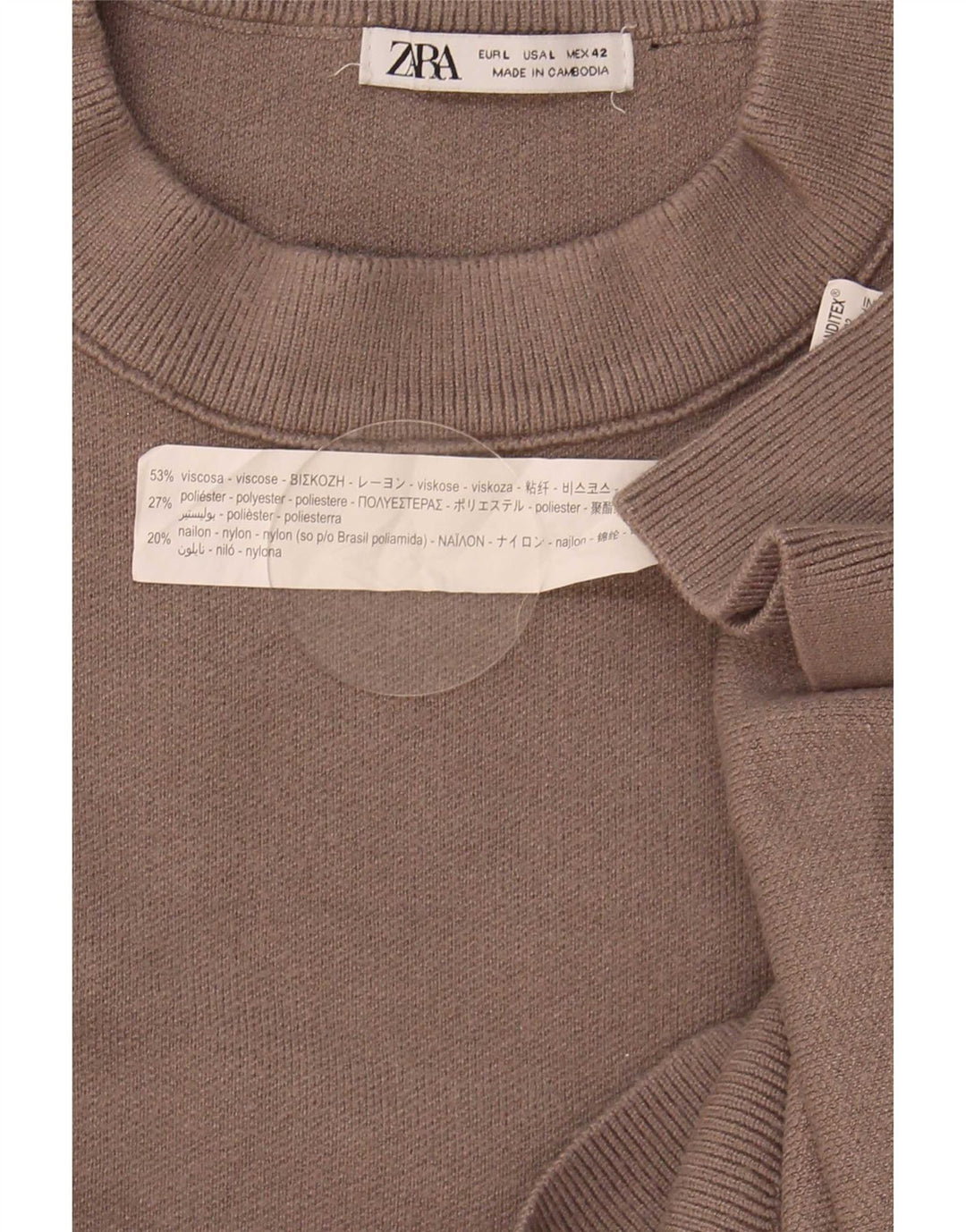 Zara Herren-Pullover mit Rundhalsausschnitt, groß, braune Viskose