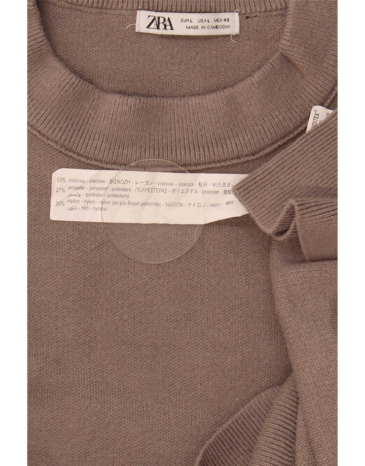 Zara Herren-Pullover mit Rundhalsausschnitt, groß, braune Viskose