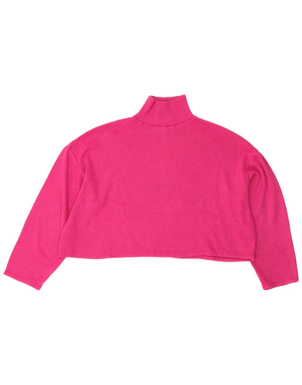 Zara Damen Crop Oversized Top Langarm UK 12 Mittelrosa Polyester
