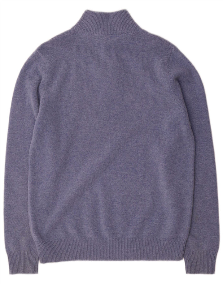 Crew Clothing Herren-Pullover mit Knopfkragen, mittelblaue Wolle