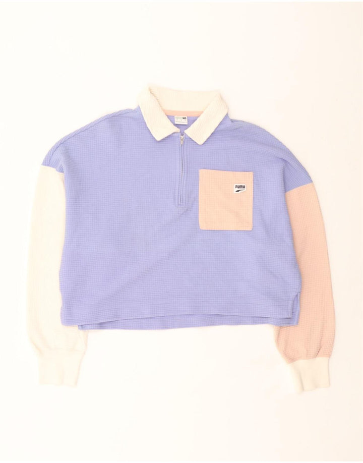 PUMA Womens Oversized Crop Sweatshirt Jumper UK 10 Small Purple Vintage Puma and Second-Hand Puma from Messina Hembry 