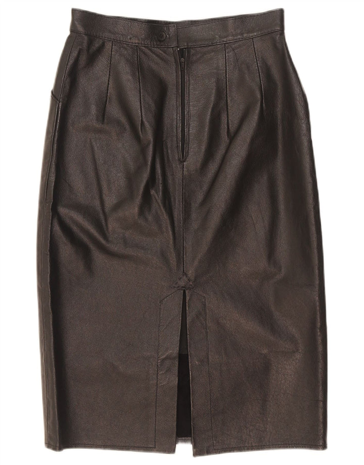 Vintage Damen Midi Lederrock W25 XS Schwarz