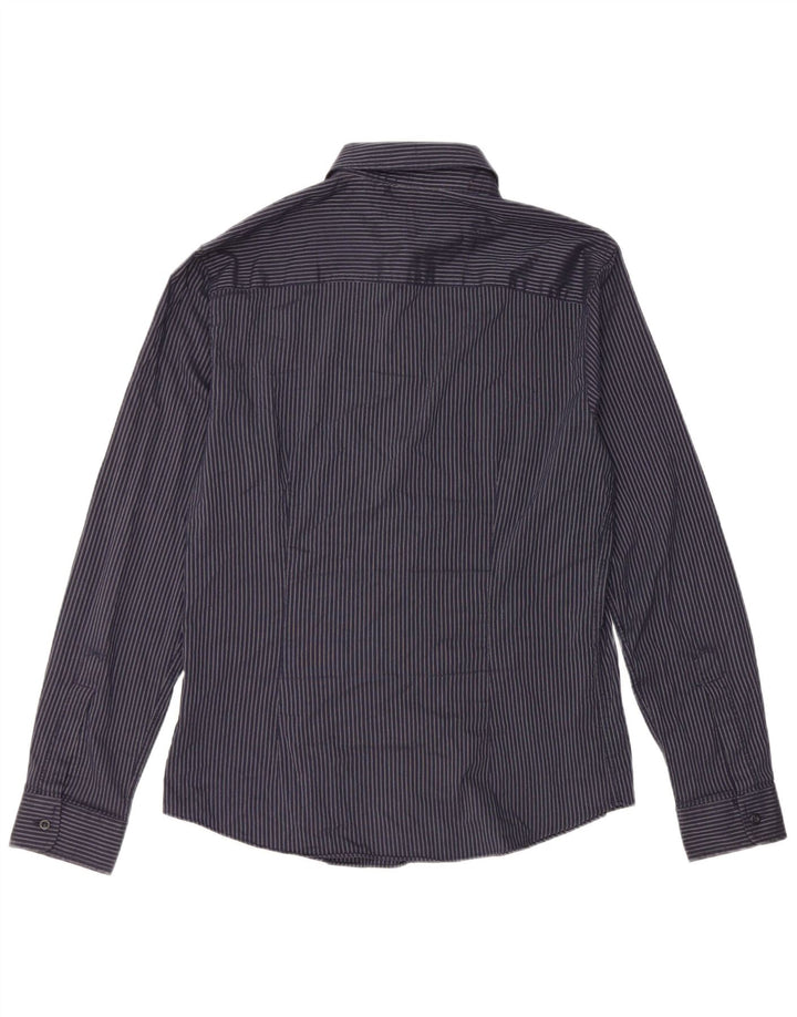 Armani Herren-Hemd, kariert, reguläre Passform, groß, marineblau, gestreift, Polyester