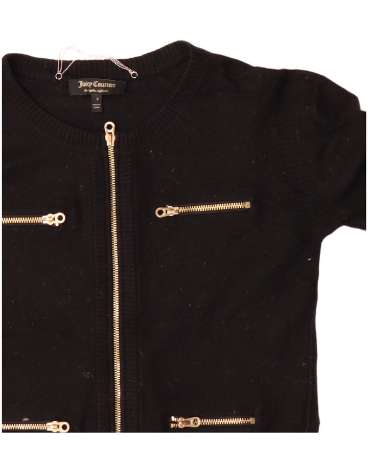 Juicy Couture Damen Crop Cardigan Pullover UK 10 Small Schwarze Wolle
