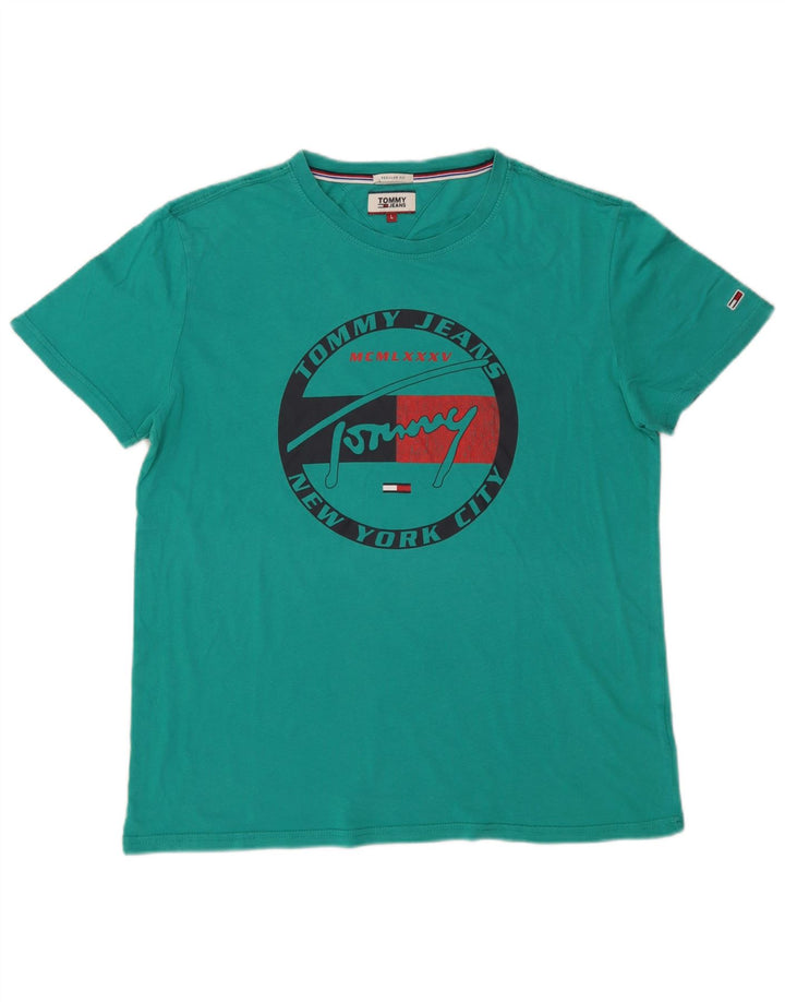Tommy Hilfiger Herren-T-Shirt mit normaler Passform, Grafik, Größe L, Türkis