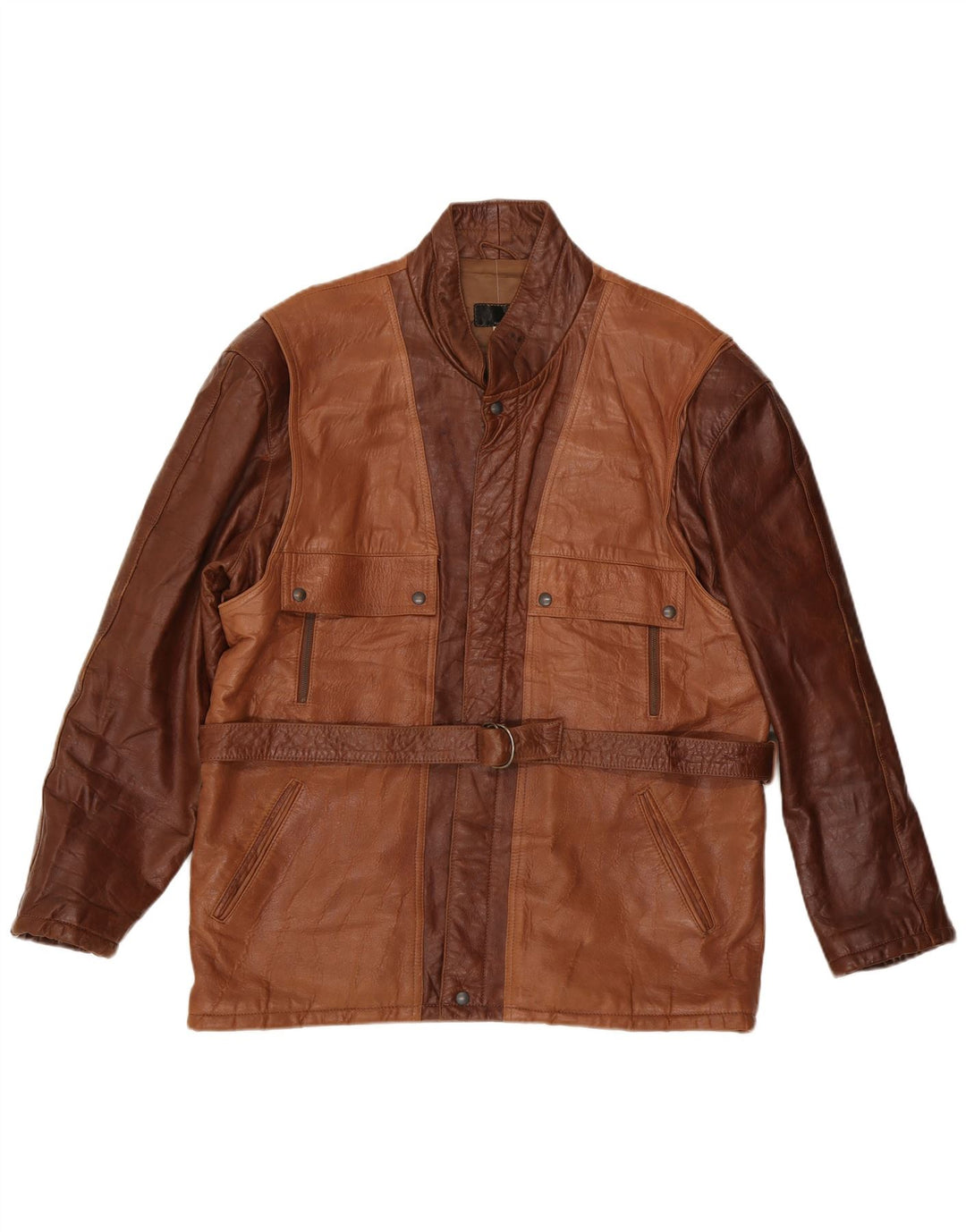 Vintage Herren Lederjacke IT 52 XL Braunes Colourblock-Leder