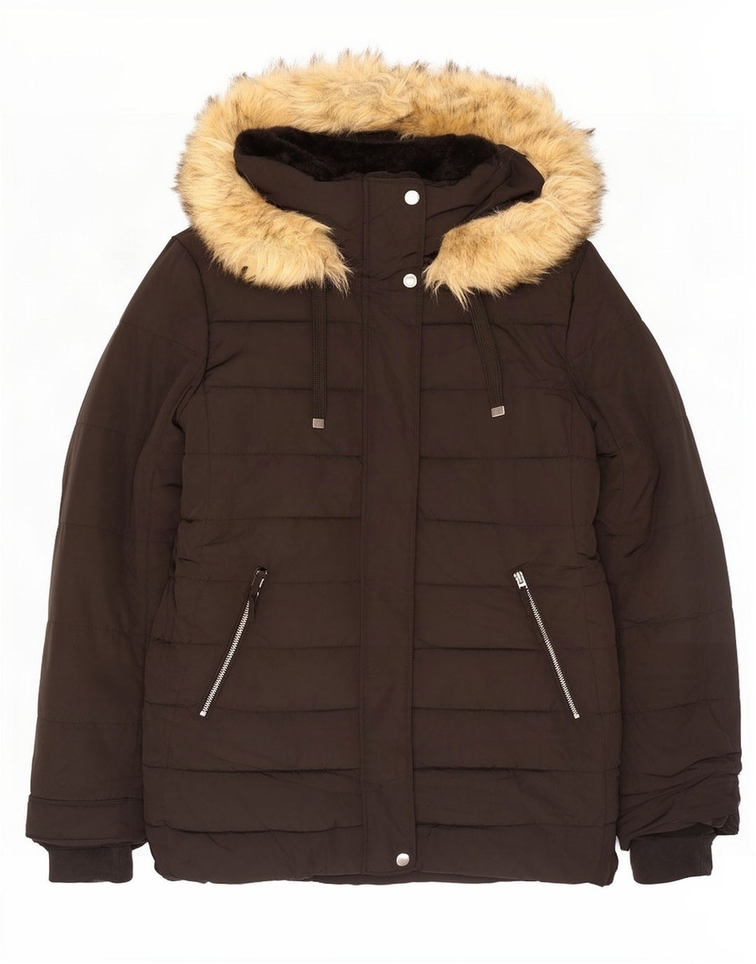 Zara Damen Wattierte Jacke mit Kapuze UK 20 2XL Schwarz Polyester