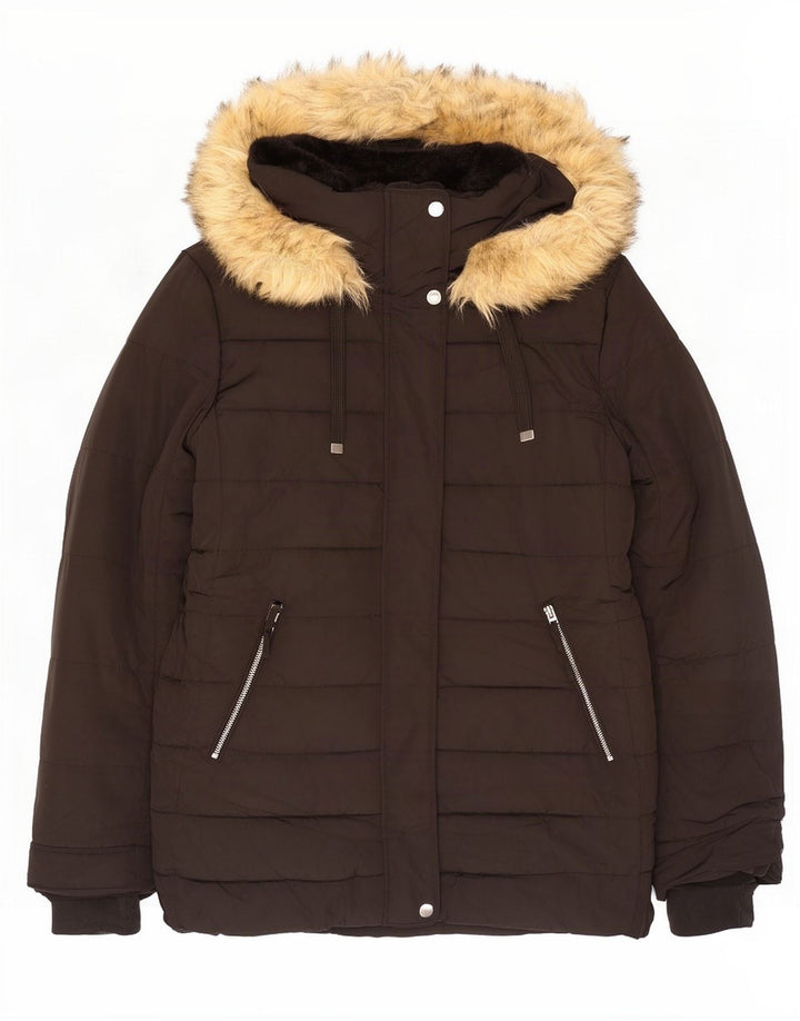 Zara Damen Wattierte Jacke mit Kapuze UK 20 2XL Schwarz Polyester