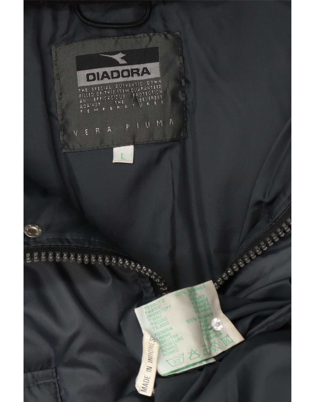 Diadora Wattierter Herrenmantel mit Kapuze, UK 40, Größe L, Marineblau, Polyamid