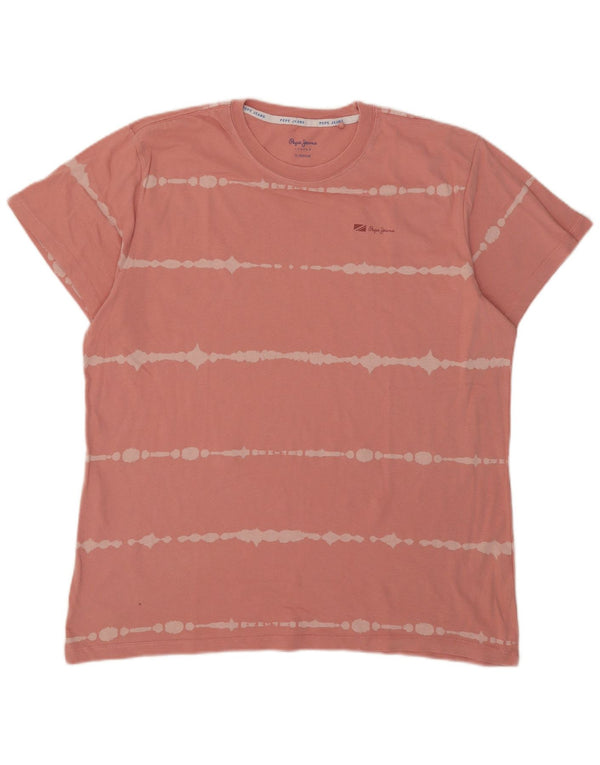 PEPE Jeans Herren-T-Shirt, normal, XL, rosa gestreift, Baumwolle