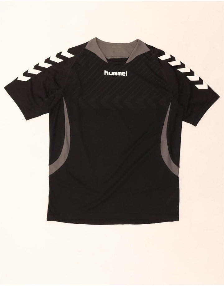 HUMMEL Mens Graphic T-Shirt Top Medium Black Colourblock Polyester