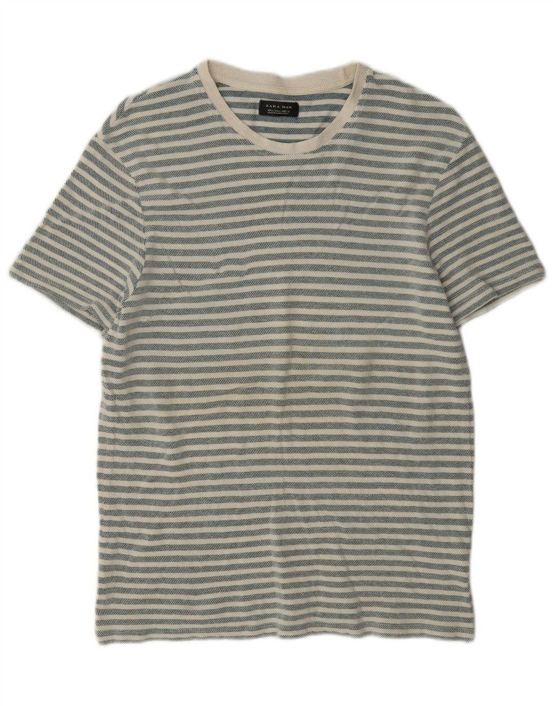 Zara Herren-T-Shirt-Oberteil, groß, grau gestreift, Baumwolle