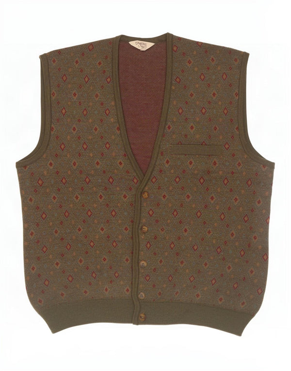 DALMINE Ärmelloser Herren-Cardigan-Pullover IT 50 Medium Khaki Geometrisch