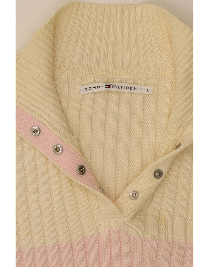 TOMMY HILFIGER Womens Button Neck Jumper Sweater UK 14 Large Off White Vintage Tommy Hilfiger and Second-Hand Tommy Hilfiger from Messina Hembry 