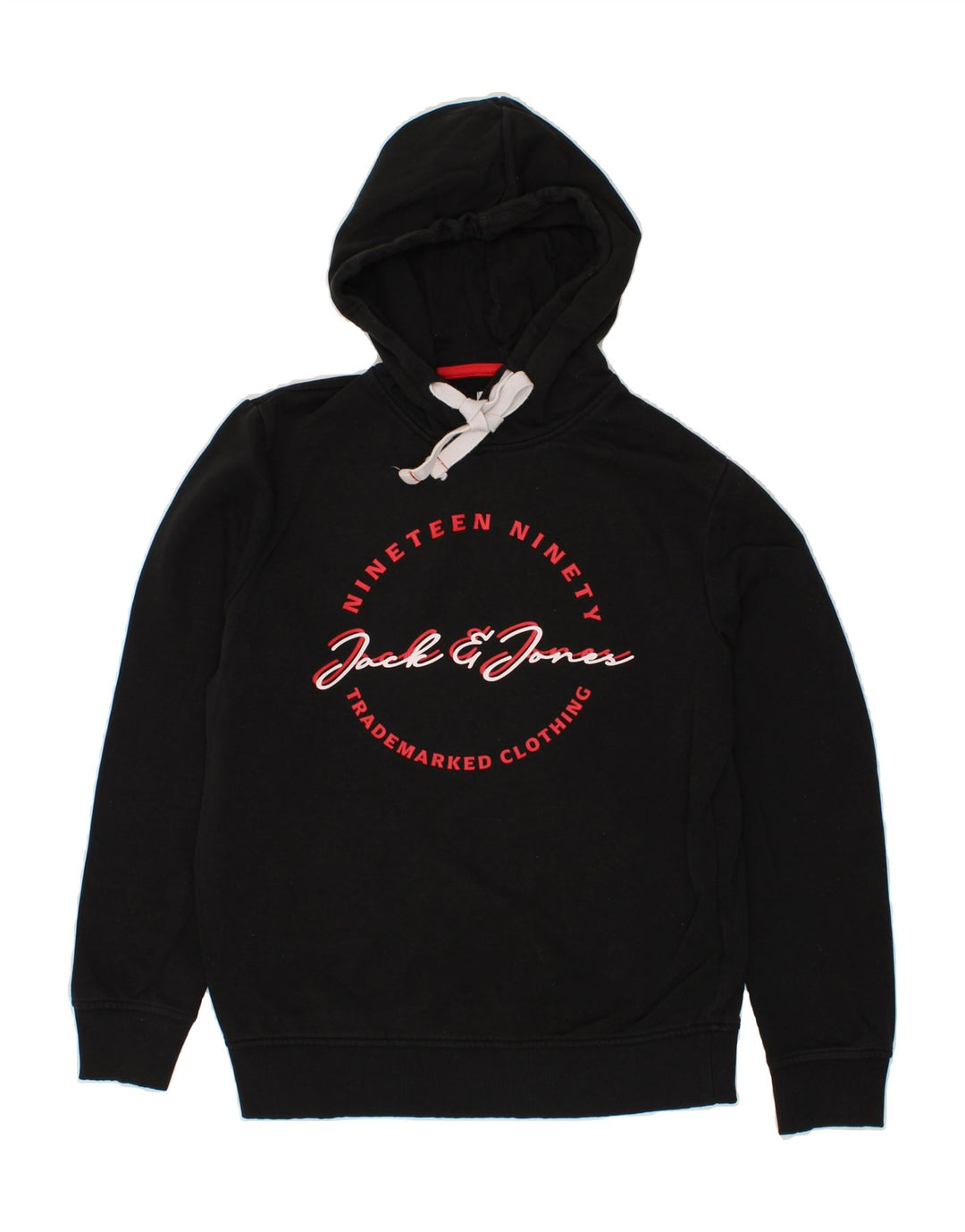 JACK & JONES Mens Graphic Hoodie Jumper Medium Black Cotton Vintage Jack & Jones and Second-Hand Jack & Jones from Messina Hembry 